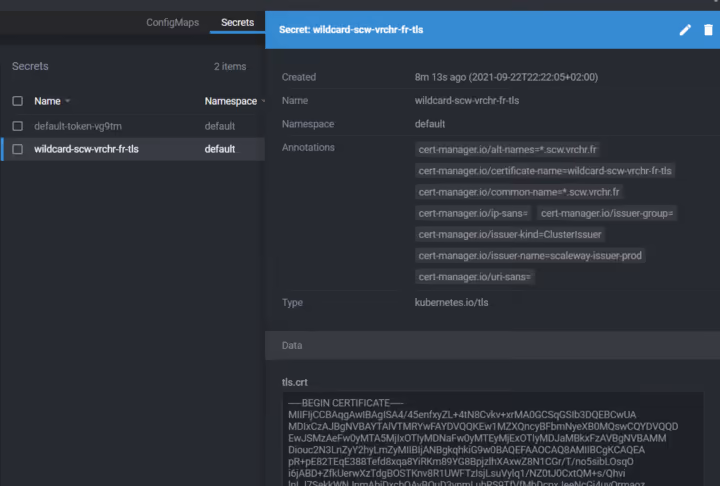 TLS Certificate stored in secrets